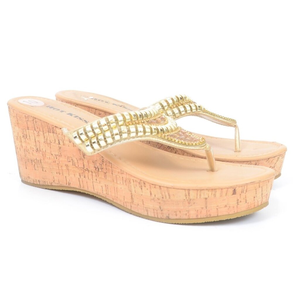 Hot Kiss‎ Dawn Womens 10 Jeweled Rhinestone Wedge Thong Sandal Summer Beachy